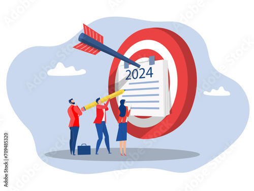 New Year 2024 businessman planning with pencil-categorized sticky notes work for project management and sorting important  on kanban board to goal vector