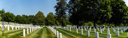 Huge panoramic view of Arlington National Cemetery  the most famous cemetery in the military world  located in Washington DC  United States .