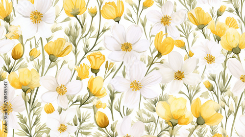 watercolor seamless pattern with wild summer flowers