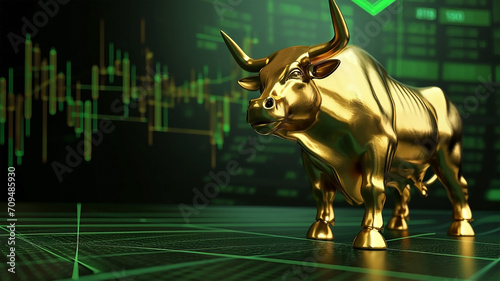 Stock market bull market trading Up trend of graph green background