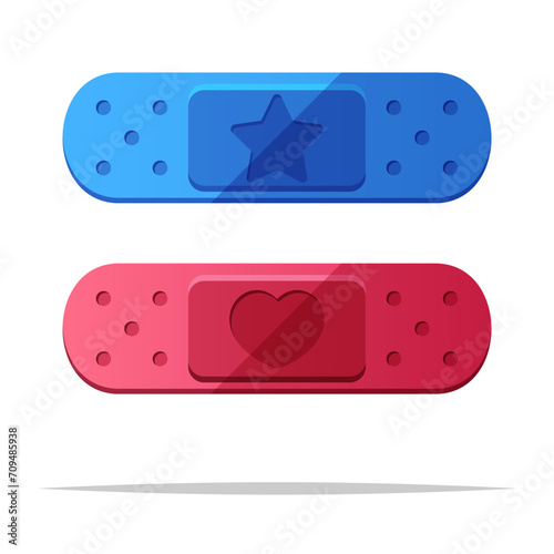 Blue and pink adhesive bandage plaster vector isolated illustration
