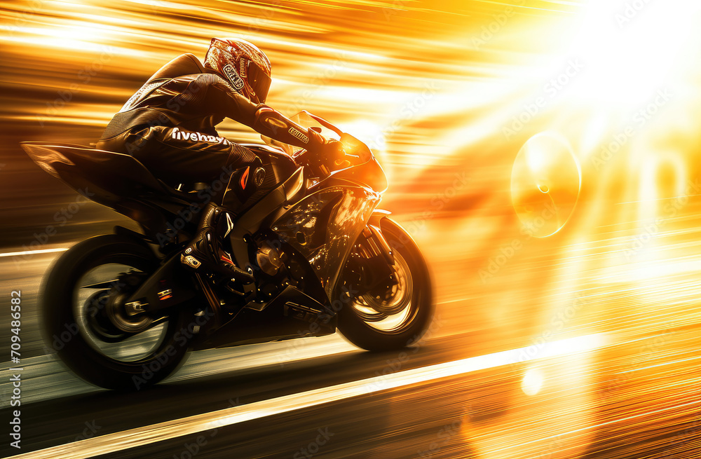 motorcyclist riding down road in blurred motion