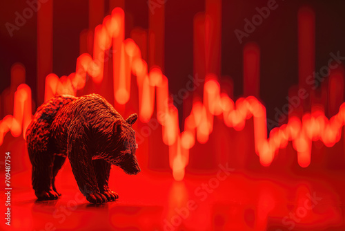 Stock market bear market trading Down trend of graph red background reducing price photo
