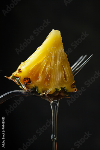 Piece of Delicious Pineapple on a Fork 