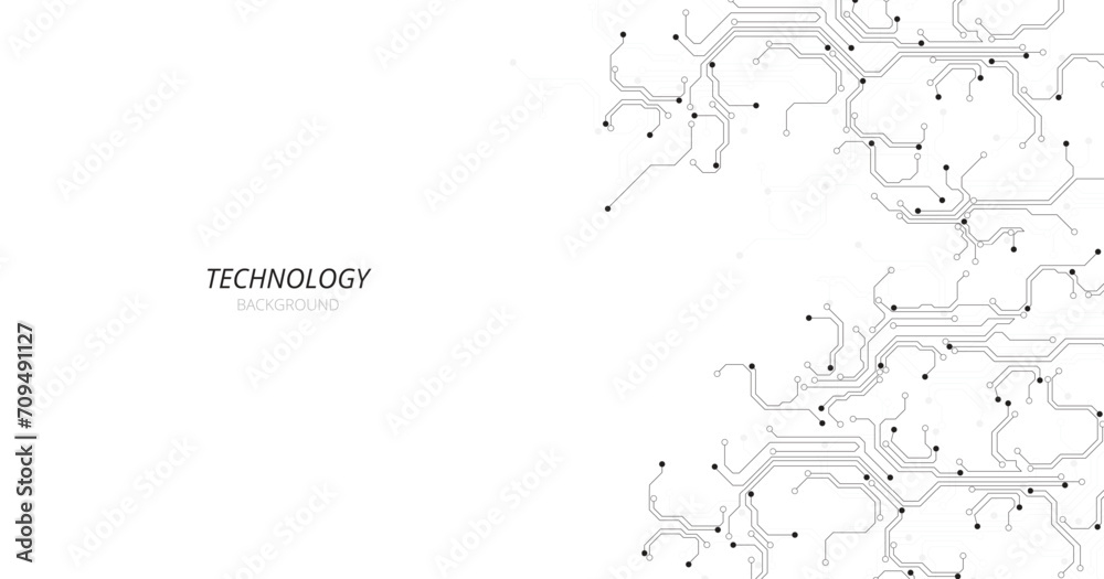Black circuit diagram on white background. High-tech circuit board connection system.Vector abstract technology on a white background.