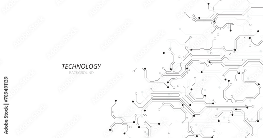 Technology black circuit diagram concept. High-tech circuit board connection system.Vector abstract technology on a white background.