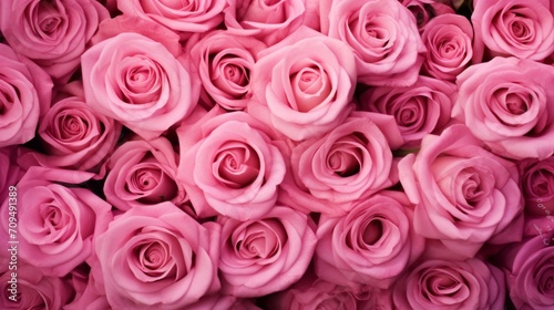 Background, texture of pink roses. Top view, close-up.