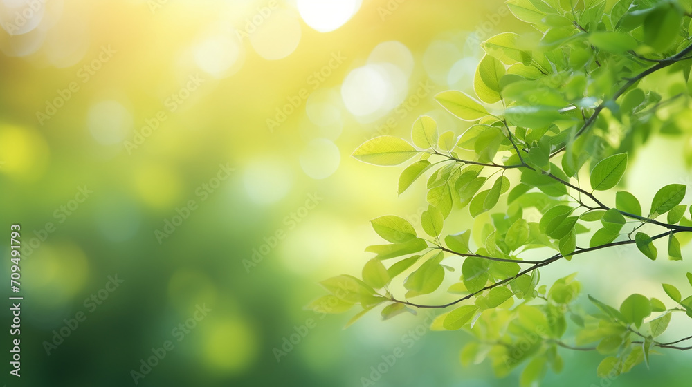 abstract bio green blur nature background trees lush oliage in the park at morning with sunlight.