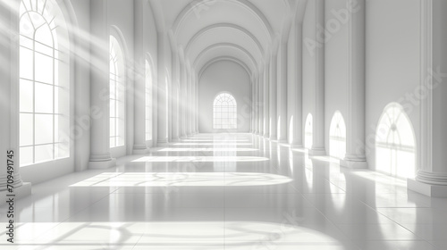 The background looks light and shiny, with white walls and abstract shapes mixed with gray, a product that has windows and rooms that are strong, geometric shapes. Beautiful design, gray color