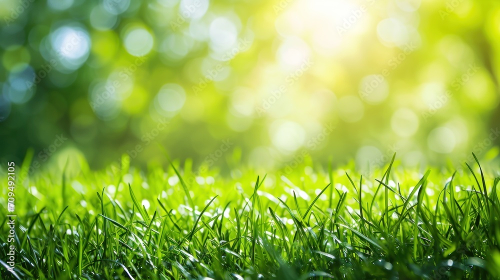 spring green grass under the bright sun. Abstract natural backgrounds