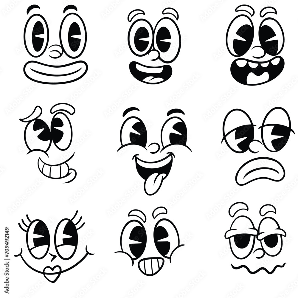 Set Cartoon Character Face Illustration