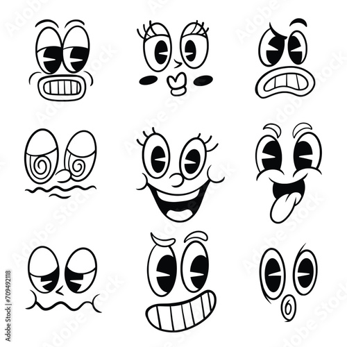 Set Cartoon Character Face Illustration