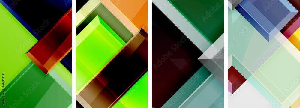 Color glass glossy square composition poster set for wallpaper, business card, cover, poster, banner, brochure, header, website