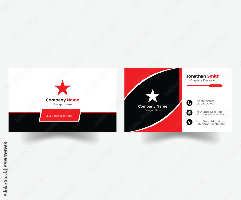 Obraz premium Professional business card design templates, Abstract red business card template, New corporate business card template, Personal business card template, Modern red and black business card design