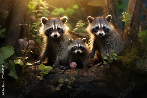 Raccoons in the forest