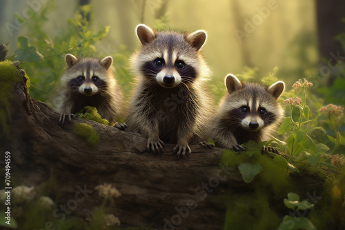 Raccoons in the forest