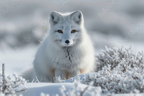 An Arctic fox expertly camouflaged in the snowy silence of its surroundings