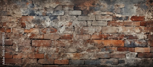 Background old red brick wall texture, vintage stone surface as backdrop.