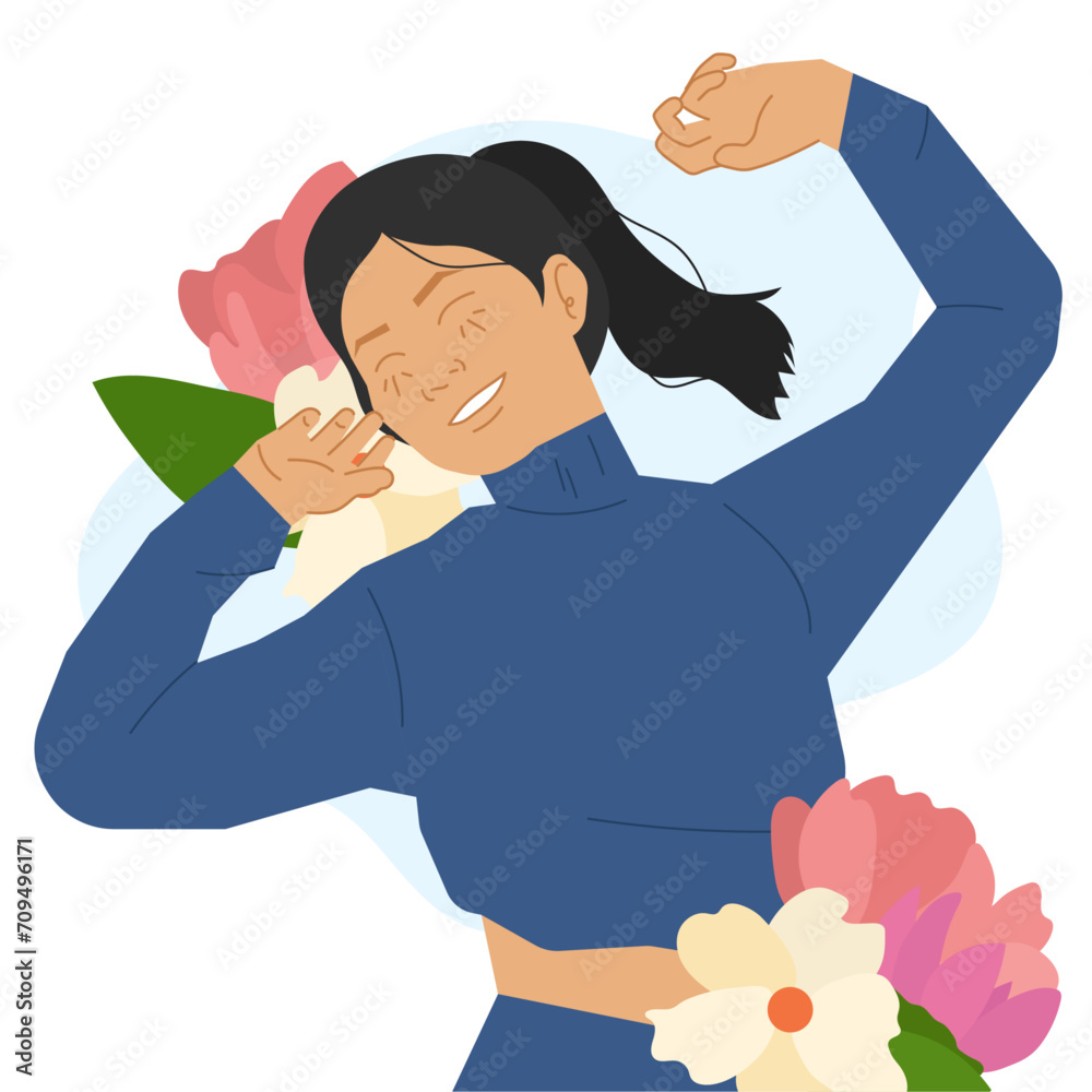 happy confidence woman jumping in flat illustration