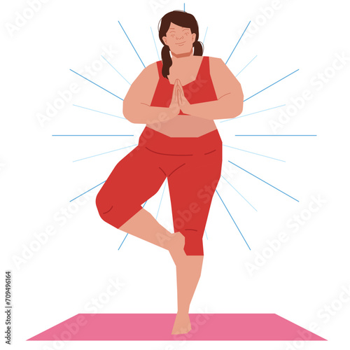 woman doing yoga tree pose in flat illustration