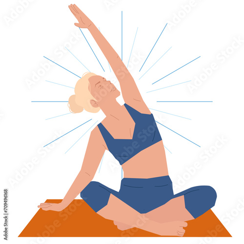 woman doing yoga wellness in flat illustration