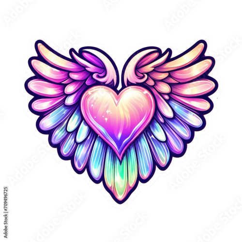 Colorful heart with wings. Romantic love lovesickness symbol. transparent png background