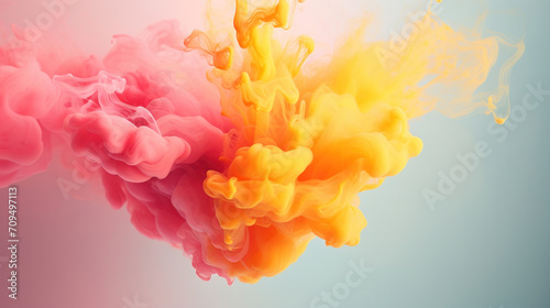 Vibrant pink and yellow smoke swirling together against a soft gradient background, representing creativity and fluidity.