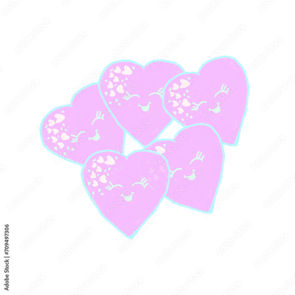 Beautiful children's sketch Four Adorable Hearts in Purple color Beautiful children's sketch Four Adorable Hearts in Purple color