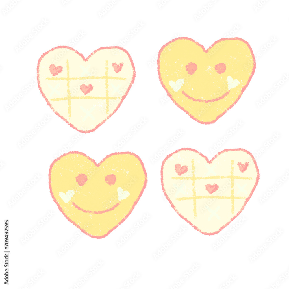 Picture of four cute hearts painted by kids