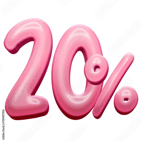 pink numbers 20 percent offer in 3d isolated from background