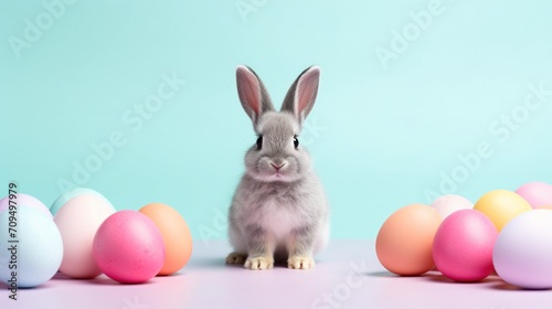 Classic minimalism meets Easter joy with a high-quality photo of the Easter bunny on a bright background, balanced lighting, professional style © anupdebnath