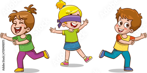 vector illustration of little children playing blindfolded 