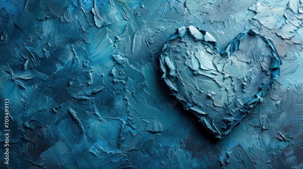 a painting of a heart shaped piece of blue paint on a piece of blue paint on a piece of blue paper. a painting of a heart shaped piece of blue paint on a piece of blue paint on a piece of blue paper.