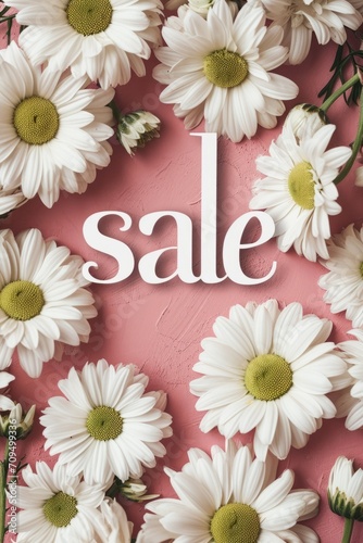 Crisp white daisies and a bold 'sale' sign on a pink backdrop