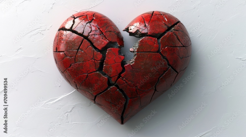 a broken red heart with a hole in the middle of it that has been cut open to show the inside of the heart. a broken red heart with a hole in the middle of it that has been cut open to show the inside of the heart.