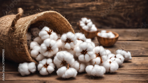 Cotton on a wooden background