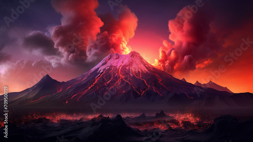 Breathtaking view of a volcano with a lava flow. © Samvel