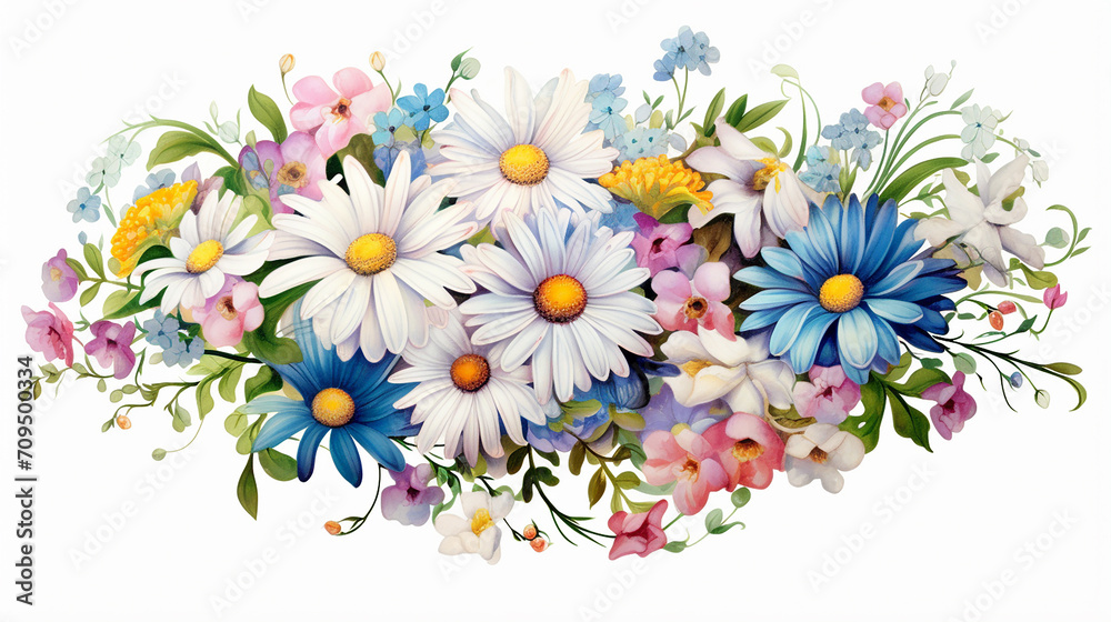 beautiful flower background with colorful chamomile decorative illustration on white background