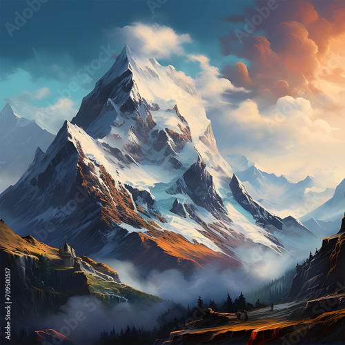 sunset in the mountains ai generative