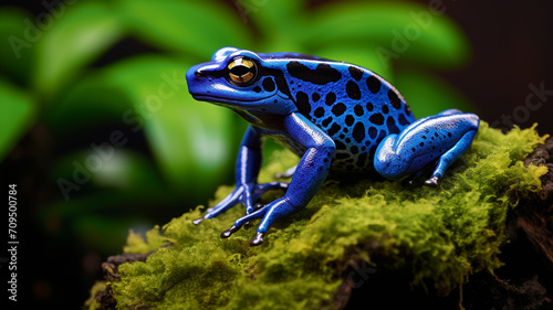 Vividly colored poison dart frog electric blue skin.