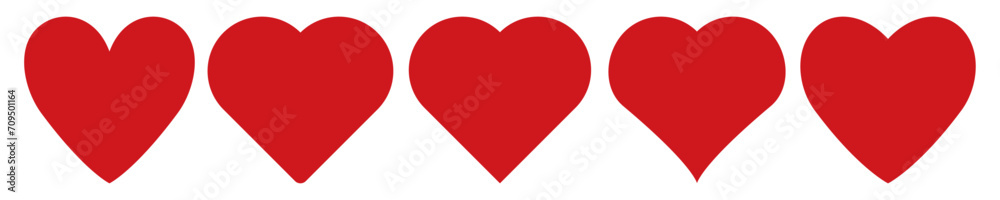 Red heart icons set vector isolated on transparent background.