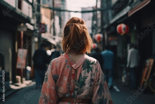 Rear view of woman traveling in Tokyo street, woman traveling in Japan in summer, woman looking at scenery in Japan, faceless travel footage, summer travel, travel in Asia