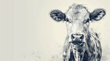  a black and white photo of a cow's face with a blurry look on it's face.