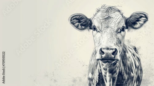  a black and white photo of a cow's face with a blurry look on it's face.