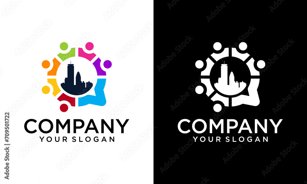 Creative 6 People and City Logo Template, Icon, Symbol. Team work template Creative 6 People and City Logo Template, Icon, Symbol. Team work template