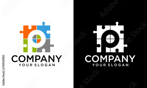 Creative Letter P puzzle logo icon vector template. Abstract letter P puzzle pieces colorful vector logo design. Suitable for business, education, game, sticker and template