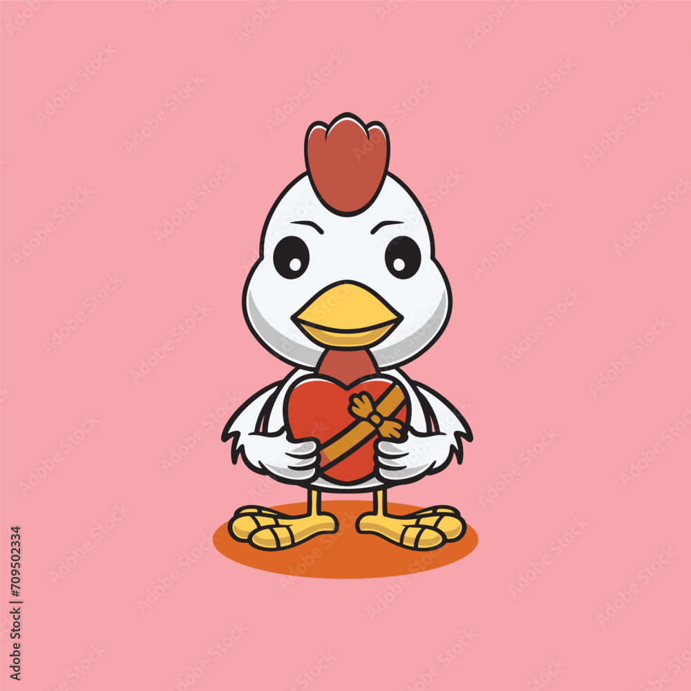 Fototapeta premium Cute chicken with chocolate box cartoon illustration