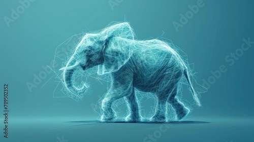  an elephant that is standing in the middle of a blue background with lines coming out of it's trunk.