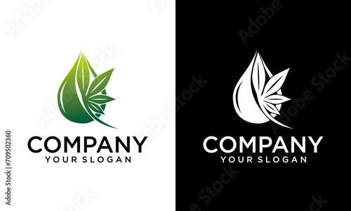 Creative Cannabis essence oil drop logo design. Medical Cannabis Oil Logo design with Marijuana leaf and hemp oil drop symbol.