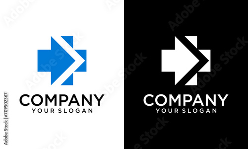 Creative medical cross with arrow logo design vector for healthcare company. Arrow Cross Health Care Logo Template Illustration Design. 